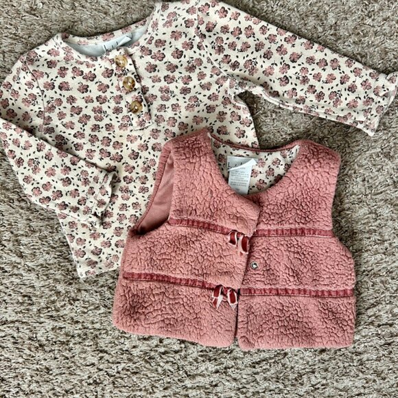 Nicole Miller Sweet Floral Long Sleeve Tee w Matching Fuzzy Pink Vest I Size 18M - Picture 3 of 11